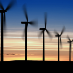 Wind turbines with sky background