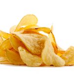 Potato chips on white background